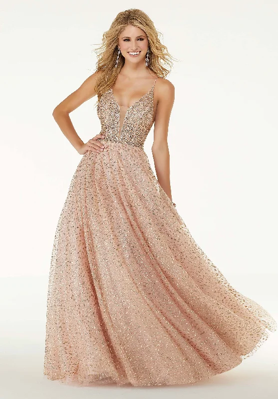 Formal Dress for Eco-Friendly ThemesMori Lee - Sequined Deep V-Neck Fitted Bodice Ballgown 45068