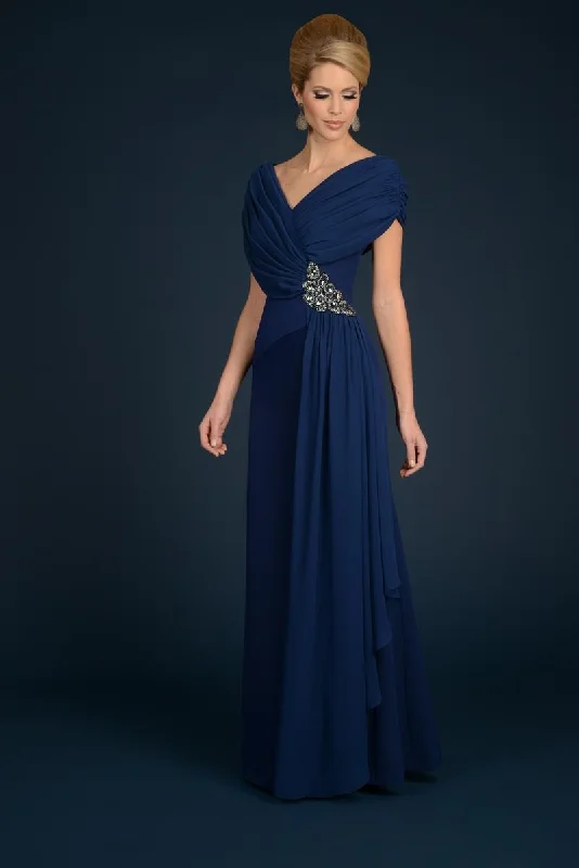 Formal Dress Shopping GuidesAlexander by Daymor Ruched Surplice Bodice Ornate Cascade Gown