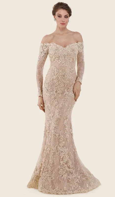 Formal Dress for Talent ShowsRina Di Montella - RD2605 Quarter Off Shoulder Sleeve Laced Gown