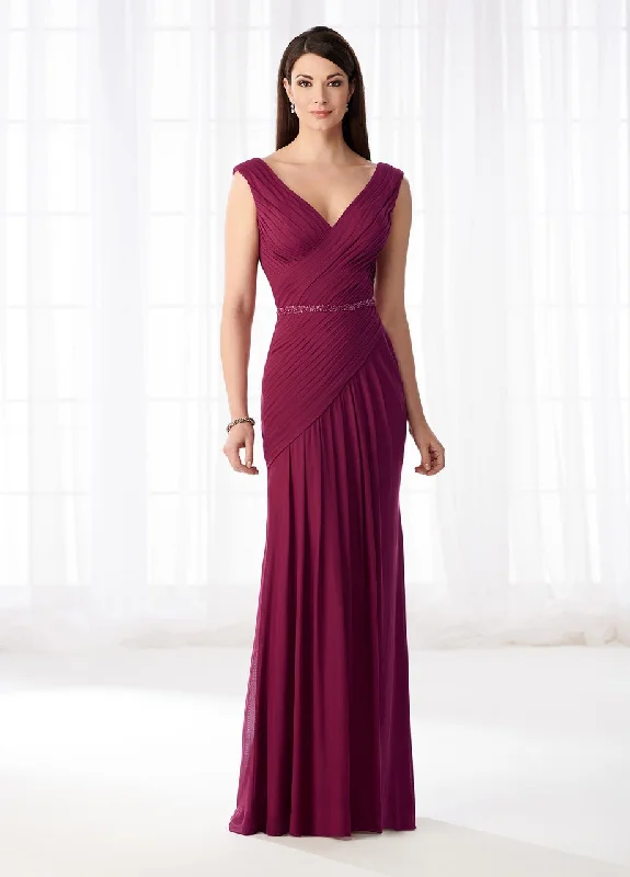 Formal Dress for Eco-Friendly ThemesMon Cheri - Stretch Mesh Pleated V-Neckline Formal Gown 218603 - 1 pc Raspberry In Size 4 Available