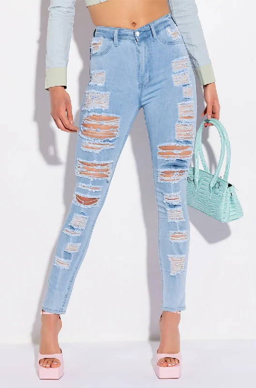 women's polyester pantsSHOW ME BABY DISTRESSED SKINNY JEANS