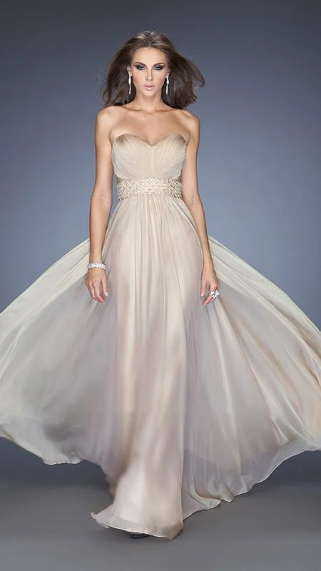 Formal Dress for Art GalleriesLa Femme - Strapless Cutout Midriff Shirred Chiffon Gown 20140 - 1 pc Blush In Size 6 Available