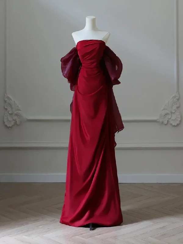 metallic party dressesSimple Satin Burgundy Long Prom Dress, Burgundy Long Evening Dress MD7258