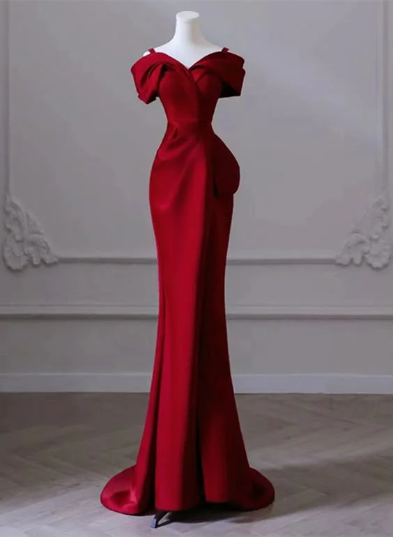 handmade party dressesRed Off Shoulder Straps Mermaid Long Prom Dress Evening Gown  MD7244