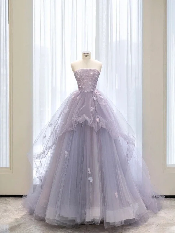 birthday party dressesElegant Strapless A-Line Tulle Long Formal Prom Dress Evening Ball Gown MD7754