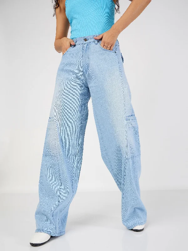 women's denim jeans for special occasionsWomen Ice Blue Wide Leg Jeans