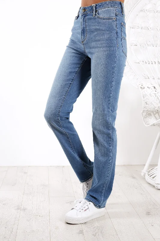 women's grey denim jeansClassic Mid Straight Jean Washed Indigo