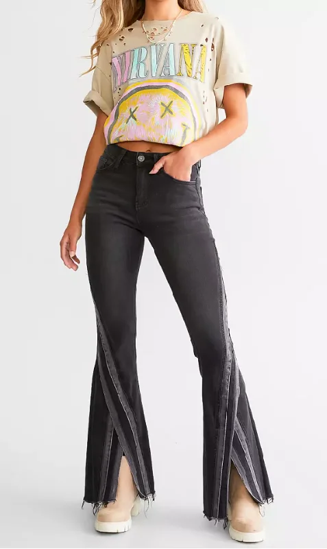 women's distressed denim jeans with holesHigh Rise Super Split Flare Jeans