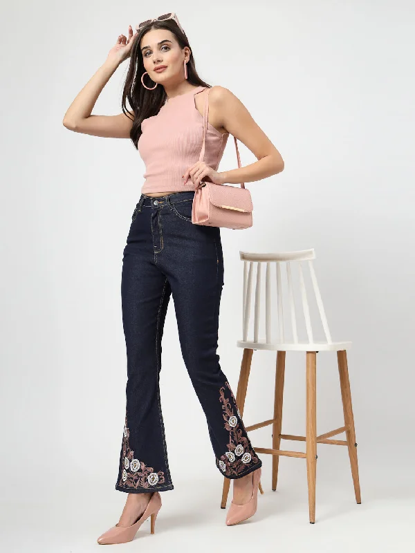 women's denim jeans for a relaxed lookBootcut High-Rise Embroidered Stretchable Jeans