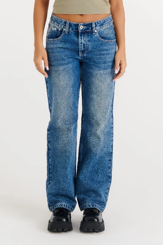 women's faded denim jeansRelaxed Straight Leg Jean Blue