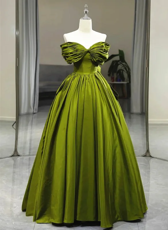 lightweight party dressesGreen Satin Sweetheart Off Shoulder Prom Dress Long Evening Dress MD7208