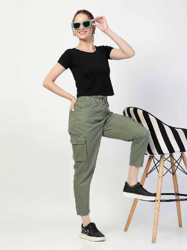 women's denim jeans for workoutsOlive Cotton Relaxed Fit Cargos Trousers