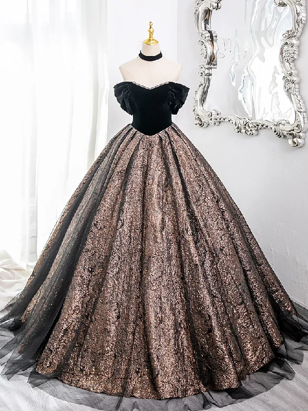 polka dot party dressesA-Line Sweetheart Neck Tulle Satin Black Long Prom Dress, Black Long Evening Dress MD7261