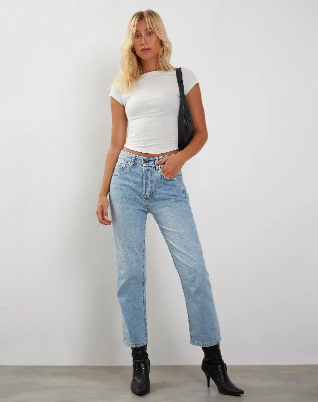 women's denim jeans for casual wearMid Rise Straight Leg Jeans in Bleach Denim