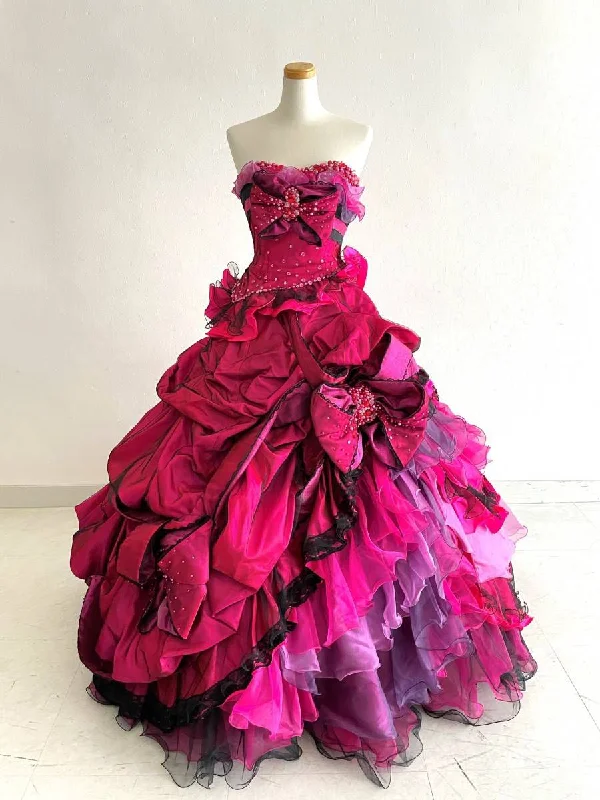 polka dot party dressesHot Pink Strapless A-Line Satin Tulle Evening Ball Gown Birthday Gown, D193