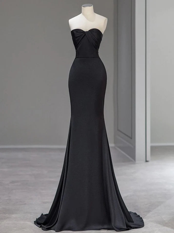 sustainable party dressesSweetheart Black Mermaid Evening Dress Strapless Long Prom Dress MD7635