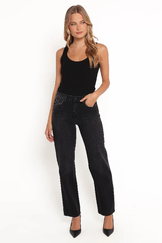 women's denim jeans with spandexNathan High Rise Relaxed Straight Jean - Washed Black