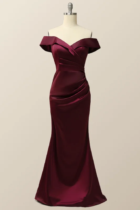 bridesmaid party dressesOff the Shoulder Burgundy Mermaid Evening Dress