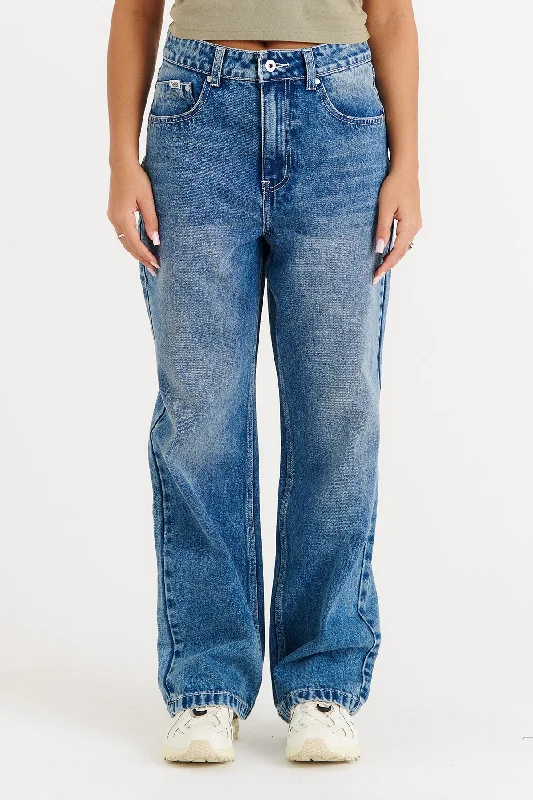 women's black denim jeansDad Jean Washed Blue