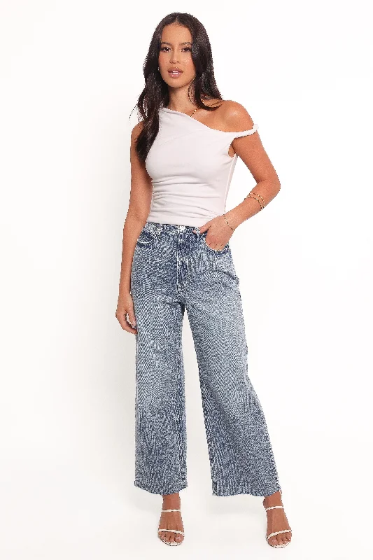 women's denim jeans with embroidery on pocketsNoemi High Rise Crop Leg Jeans - Imprint