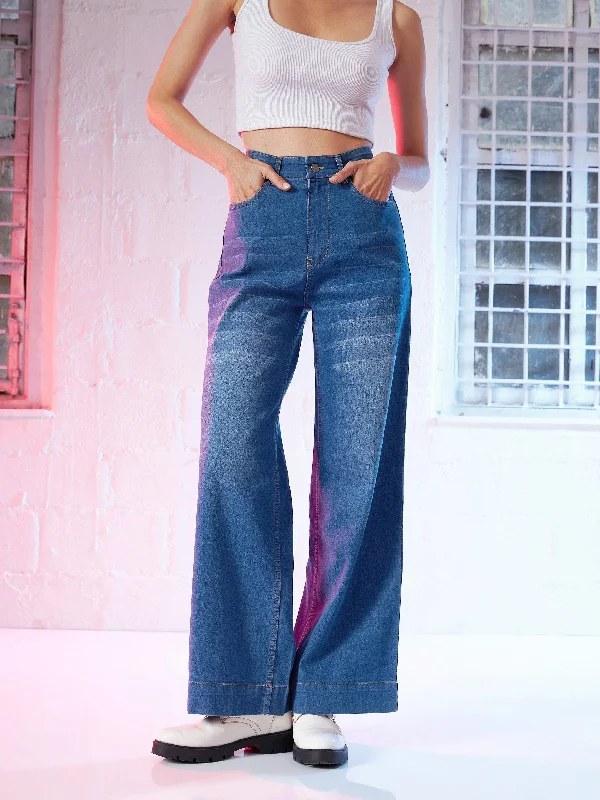 women's relaxed-fit denim jeansWomen Blue Wide Leg Jeans