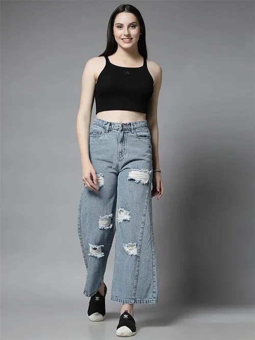 women's denim jeans for formal eventsWomen’s Distressed Denim Wide Leg Jeans