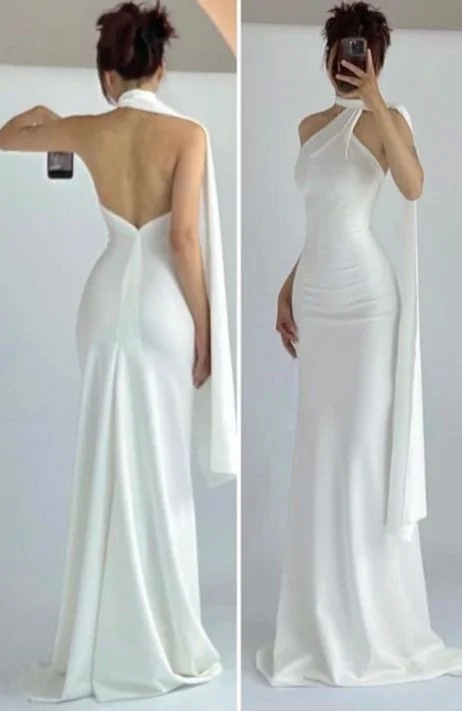 neon party dressesElegant Halter Sheath White Long Prom Dress Evening Gown, D141