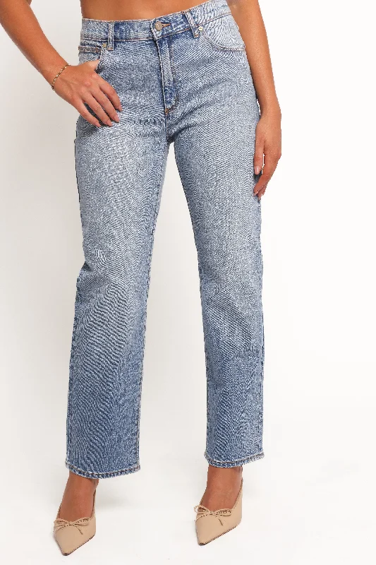 women's denim jeans with belt loopsAbrand Mid Straight Jeans - Felicia