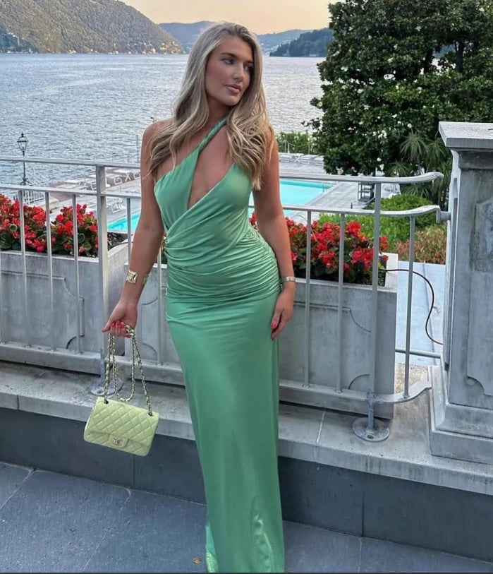 handmade party dressesOne Shoulder Sheath Green Long Prom Dress Formal Evening Dress, D99