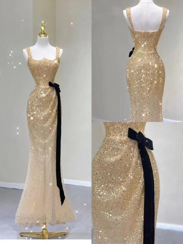 lace-up party dressesShiny Gold Straps Mermaid Long Prom Dress Evening Gown, MD7916