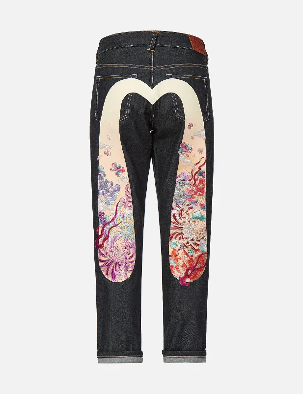 women's capri denim jeansGradated Floral Motif Embroidered Daicock Boyfriend Jeans