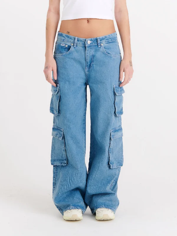 women's denim jeans with embroideryOrganic Combat Release Jean Light Blue