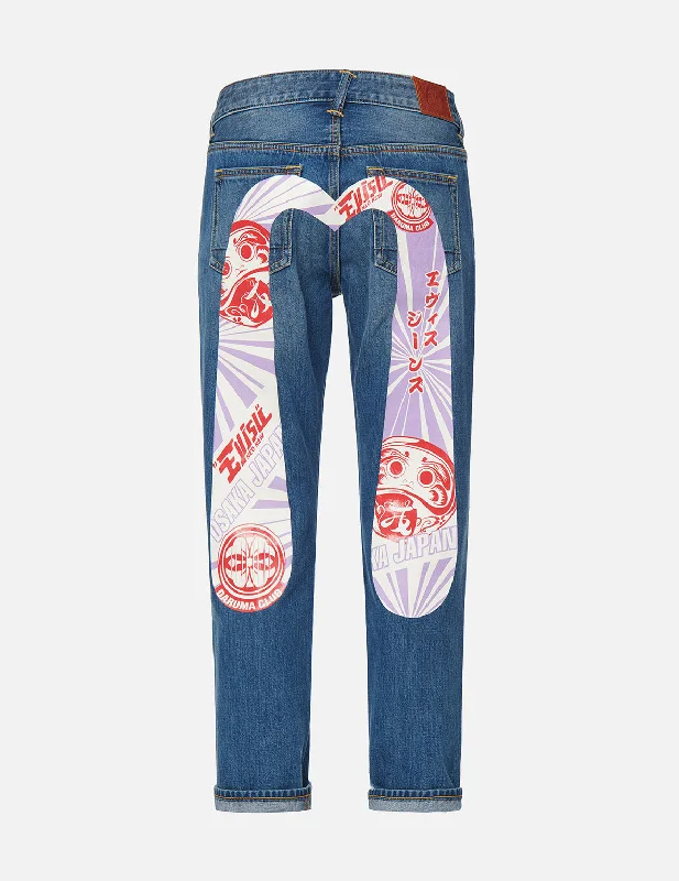 women's faded denim jeansDaruma and Kamon Daicock Boyfriend Jeans