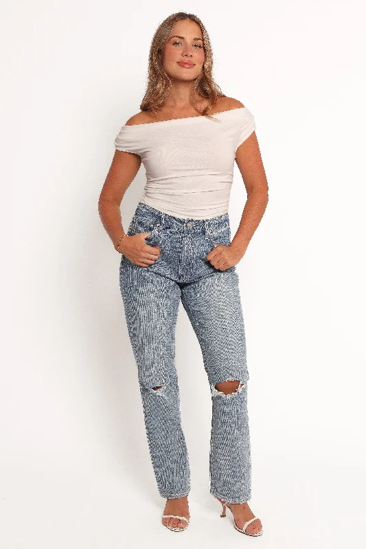 women's denim jeans with embroidered back pocketsWilla High Rise Straight Leg Jeans - Rogue