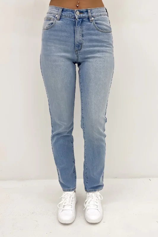 women's denim jeans with leather patchesA 95 Stovepipe Jean Enla