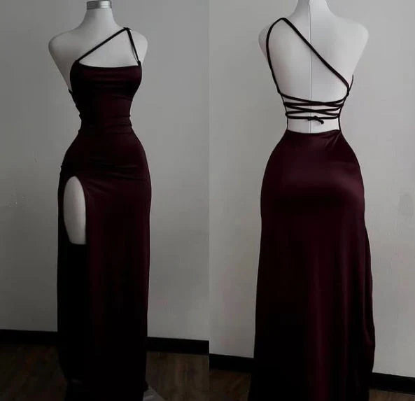 affordable luxury party dressesBurgundy Backless Mermaid Evening Dress Sexy Prom Dress, D89