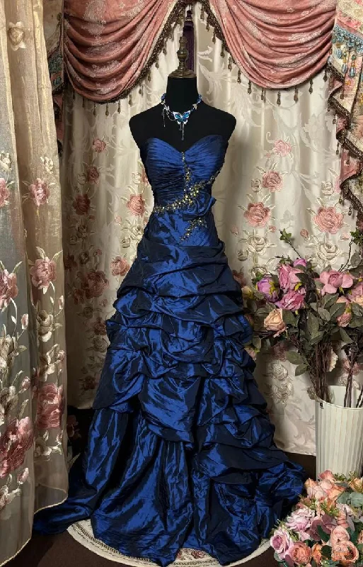 mini party dressesNavy Blue Sweetheart A-Line Satin Vintage Evening Gown, D07