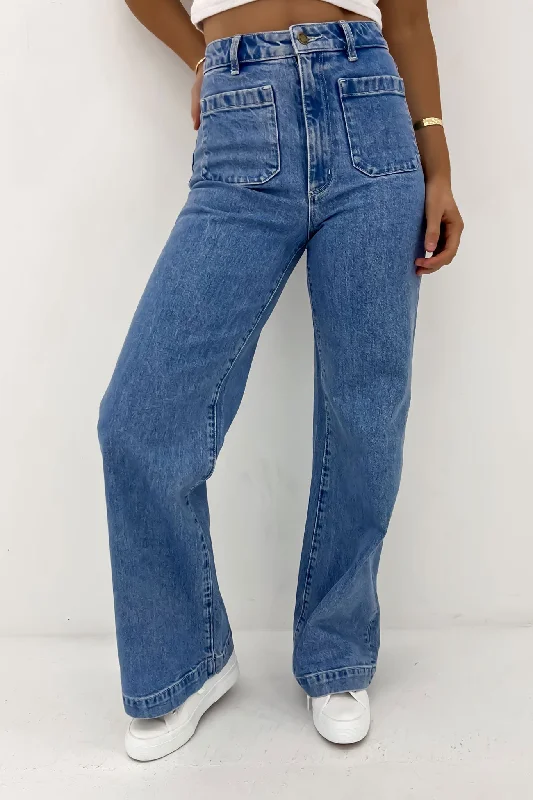 women's denim jeans with geometric patternsSailor Jean Long Lily Blue