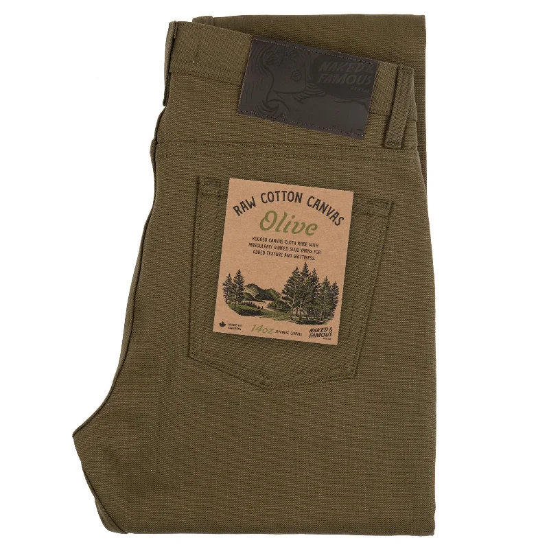 women's boyfriend denim jeansWeird Guy - Raw Cotton Canvas - Olive