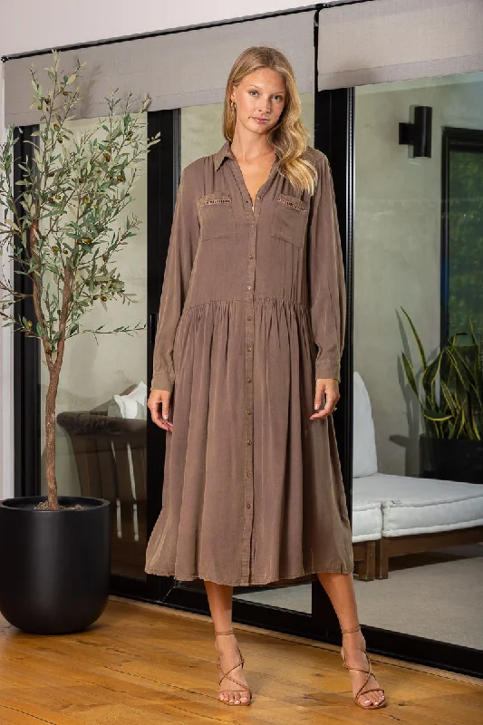 lace midi dressesVINTAGE PLUM COLLARED LONG SLEEVES BUTTON-DOWN LOOSE MIDI DRESS ED16565