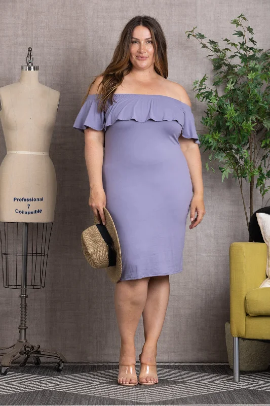 midi dresses with sleevesLILAC RUFFLED OFF SHOULDER PLUS SIZE MIDI DRESS RD1019P