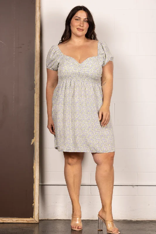 work-appropriate midi dressesIVORY FLORAL SWEETHEART PLUS SIZE MIDI DRESS D3883SX