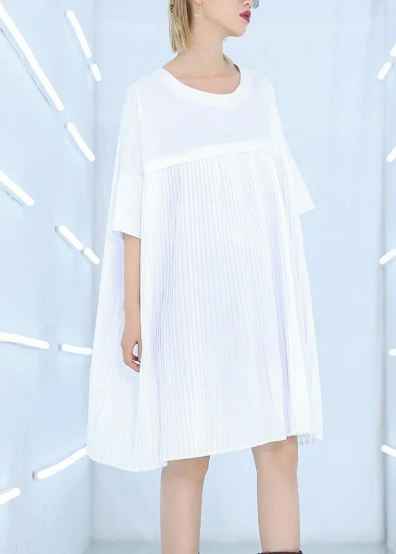 midi dresses without sleevesFrench white Cotton dresses Fine Work Outfits o neck Cinched Midi Summer Dress