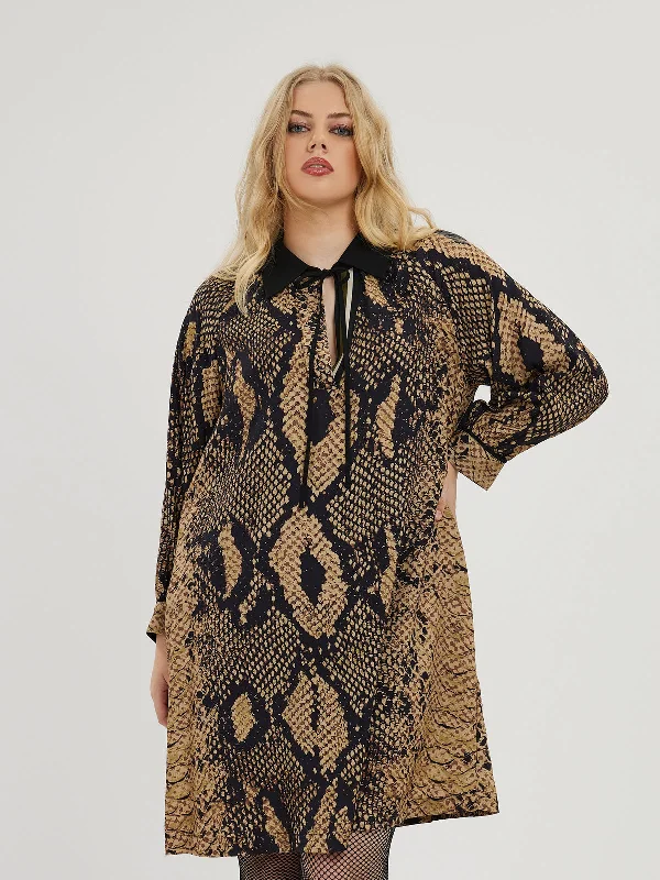 waist-cinching midi dressesMat Brown Snake Print Midi Dress