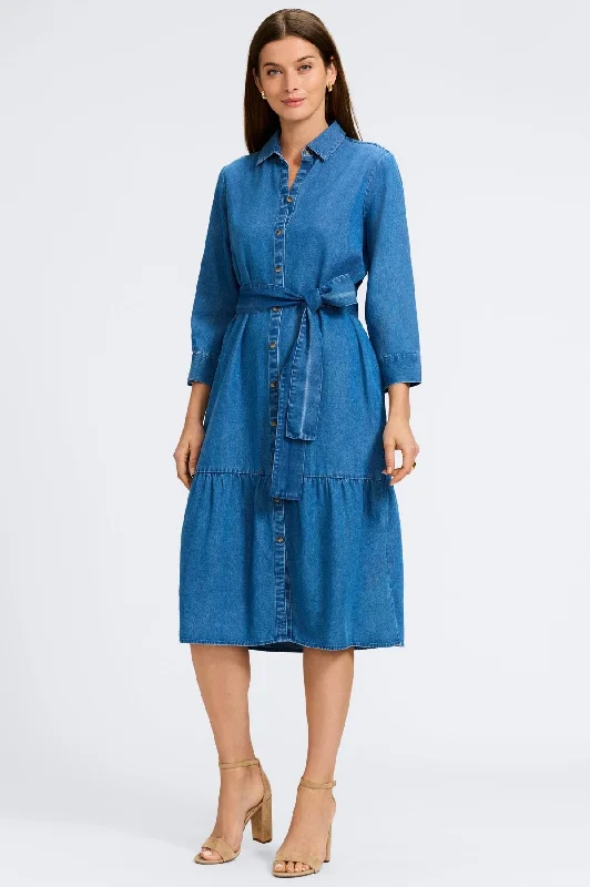 chic midi dressesIvy Tencel® Denim 3/4 Sleeve Midi Dress