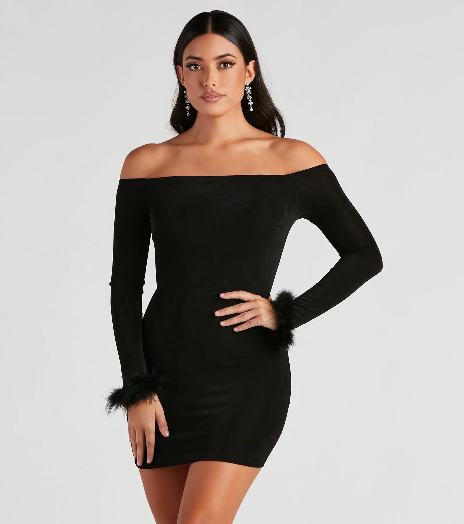 affordable Mimi dressesFeeling Chic Feather Trim Mini Dress