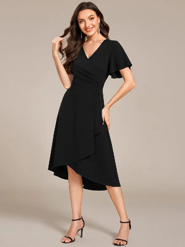 plus-size formal midi dressesHigh-Stretch V-neck Midi Wedding Guest Dress