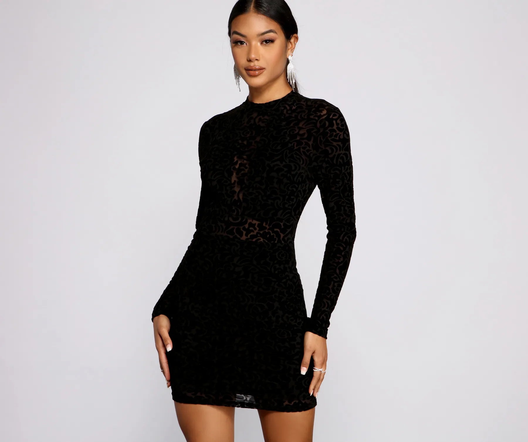 chic and comfortable Mimi dresses for all-day wearSultry And Stylish Flocked Mesh Mini Dress