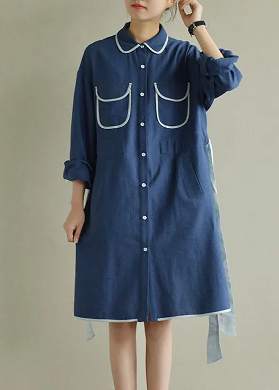 wrap-around midi dressesWomen Spring Literary Lacing Splicing Shirt Midi Dress