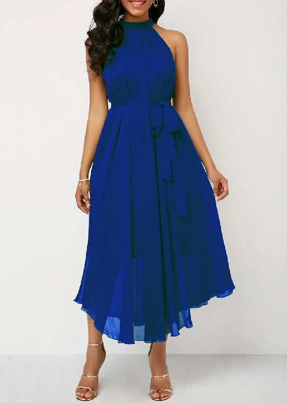 midi dresses with keyhole backsHalter Neck Strapless Chiffon Pleated Loose Off Shoulder Midi Dress